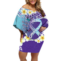 No Story Should End Too Soon Suicide Awareness Family Matching Off Shoulder Short Dress and Hawaiian Shirt Purple And Teal Polynesian Ribbon LT14 Mom's Dress Purple - Polynesian Pride