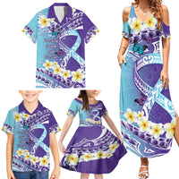 No Story Should End Too Soon Suicide Awareness Family Matching Summer Maxi Dress and Hawaiian Shirt Purple And Teal Polynesian Ribbon LT14 - Polynesian Pride
