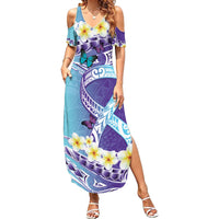 No Story Should End Too Soon Suicide Awareness Family Matching Summer Maxi Dress and Hawaiian Shirt Purple And Teal Polynesian Ribbon LT14 Mom's Dress Purple - Polynesian Pride