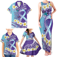 No Story Should End Too Soon Suicide Awareness Family Matching Tank Maxi Dress and Hawaiian Shirt Purple And Teal Polynesian Ribbon LT14 - Polynesian Pride