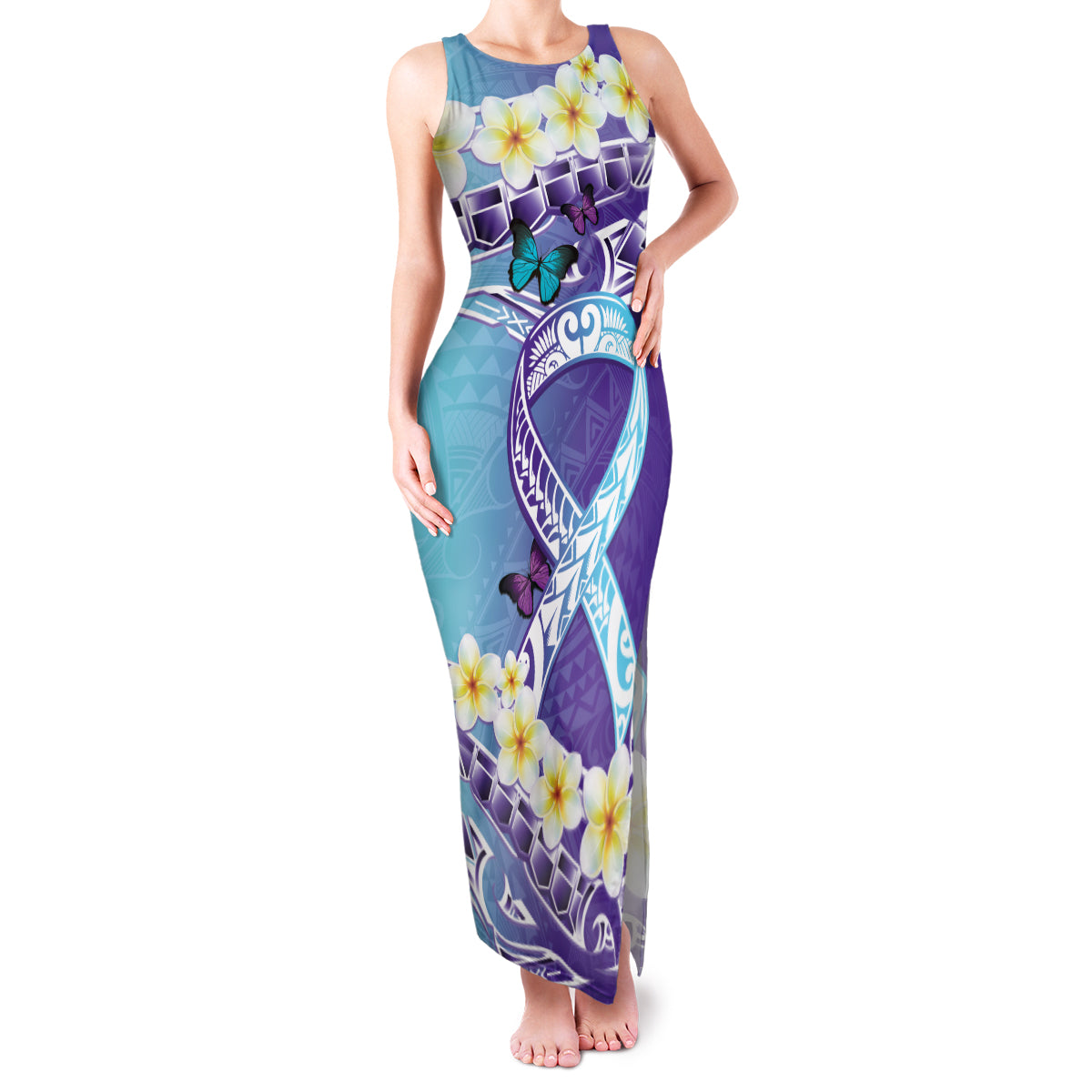 No Story Should End Too Soon Suicide Awareness Family Matching Tank Maxi Dress and Hawaiian Shirt Purple And Teal Polynesian Ribbon LT14 Mom's Dress Purple - Polynesian Pride
