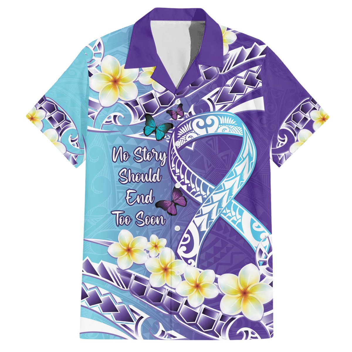 No Story Should End Too Soon Suicide Awareness Hawaiian Shirt Purple And Teal Polynesian Ribbon LT14 Purple - Polynesian Pride