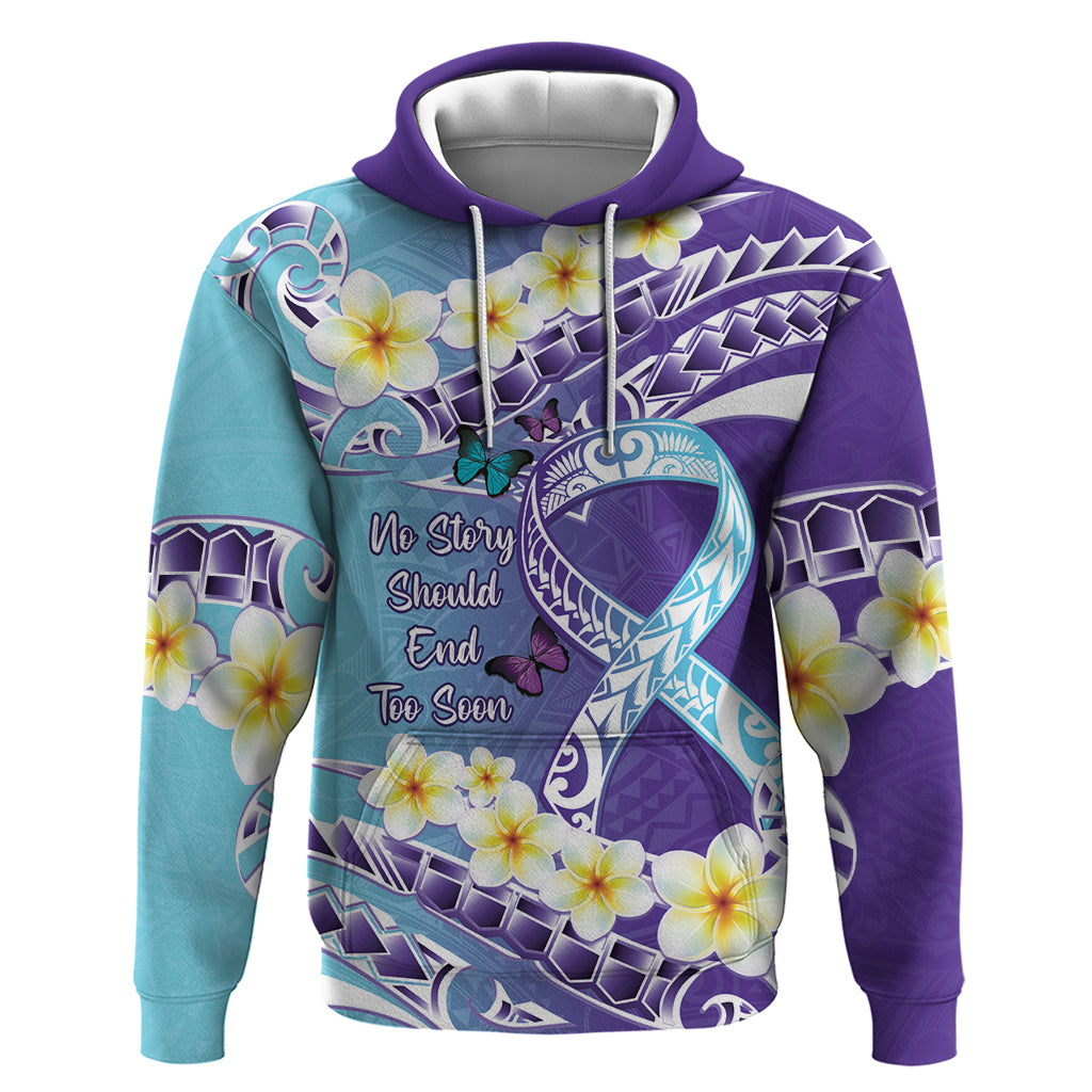 No Story Should End Too Soon Suicide Awareness Hoodie Purple And Teal Polynesian Ribbon LT14 Pullover Hoodie Purple - Polynesian Pride