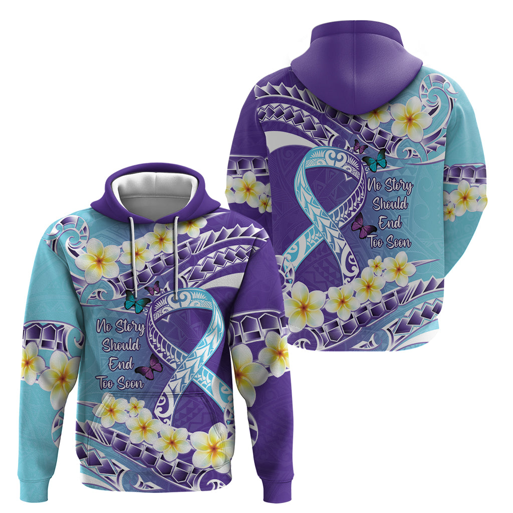 No Story Should End Too Soon Suicide Awareness Hoodie Purple And Teal Polynesian Ribbon LT14 - Polynesian Pride