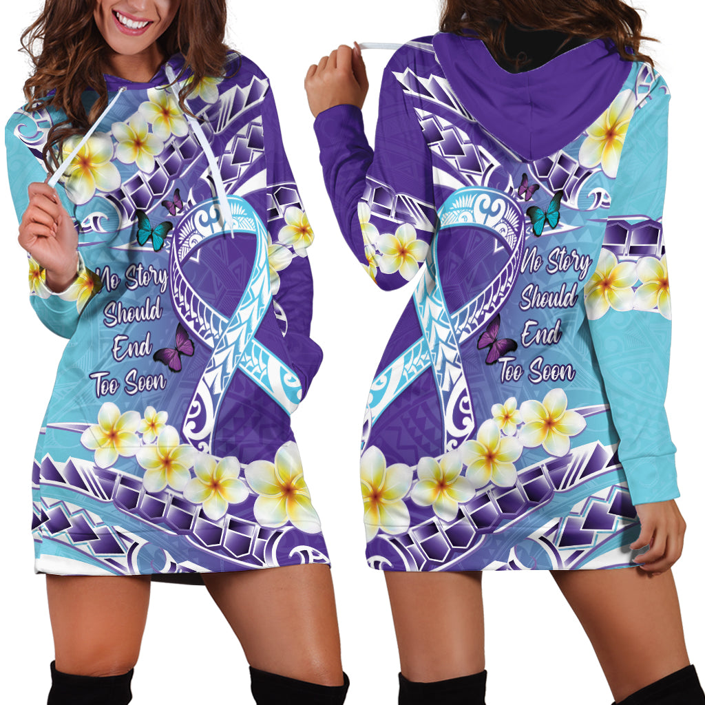No Story Should End Too Soon Suicide Awareness Hoodie Dress Purple And Teal Polynesian Ribbon LT14 - Polynesian Pride