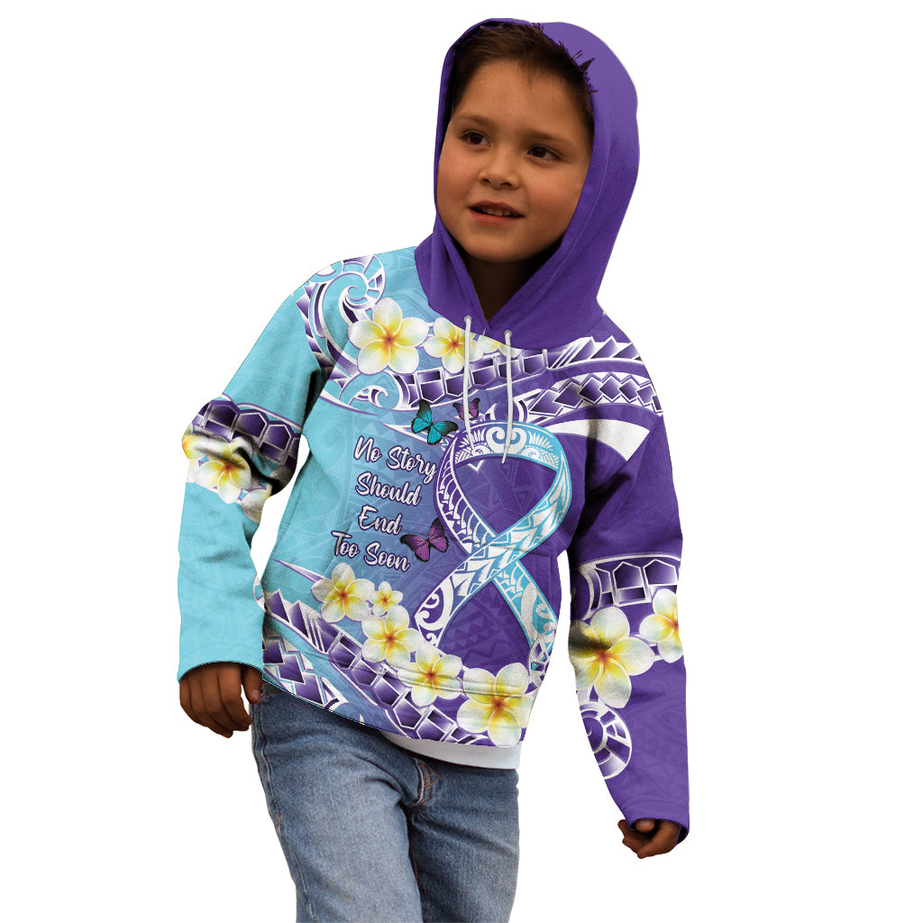 No Story Should End Too Soon Suicide Awareness Kid Hoodie Purple And Teal Polynesian Ribbon LT14 - Polynesian Pride