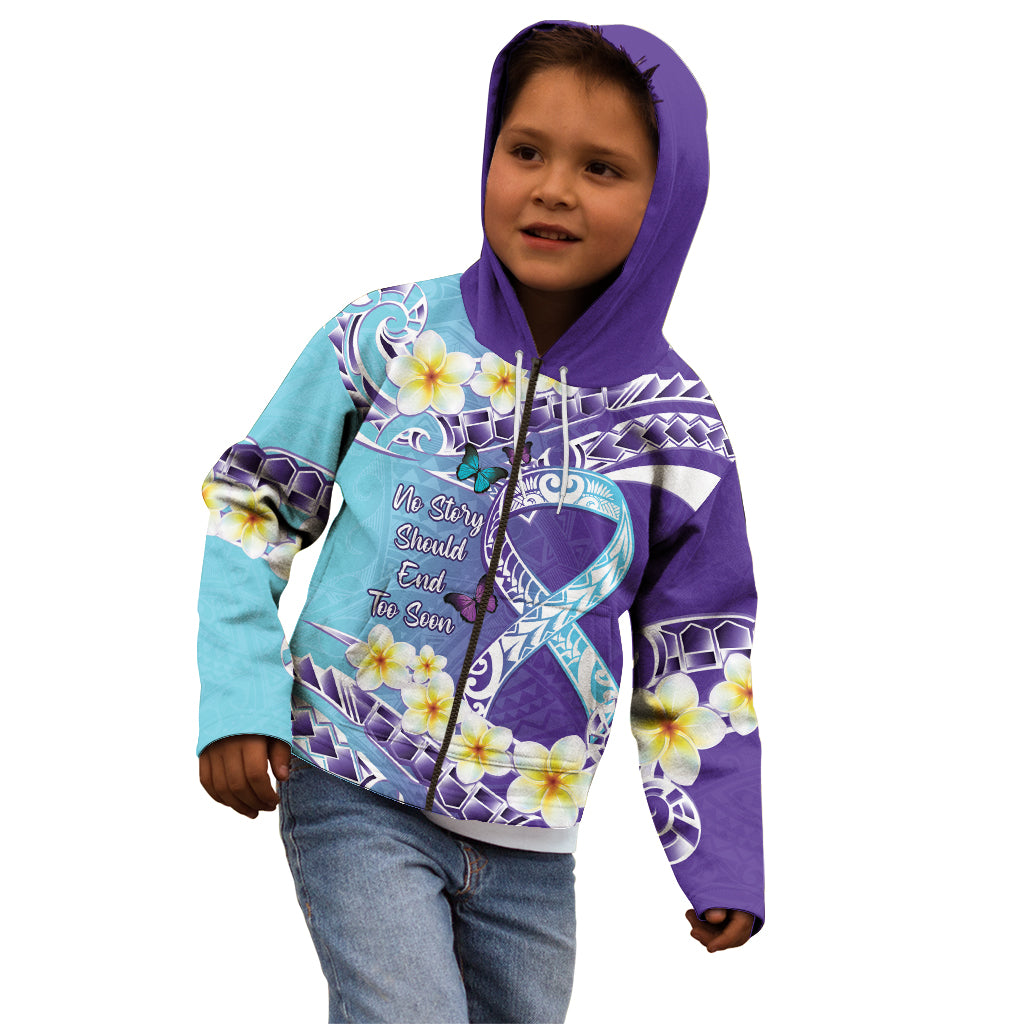 No Story Should End Too Soon Suicide Awareness Kid Hoodie Purple And Teal Polynesian Ribbon LT14 - Polynesian Pride