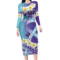 No Story Should End Too Soon Suicide Awareness Long Sleeve Bodycon Dress Purple And Teal Polynesian Ribbon LT14 Long Dress Purple - Polynesian Pride