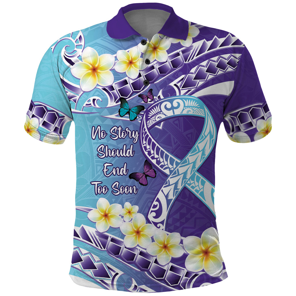 No Story Should End Too Soon Suicide Awareness Polo Shirt Purple And Teal Polynesian Ribbon LT14 Purple - Polynesian Pride