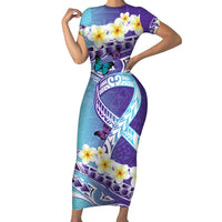No Story Should End Too Soon Suicide Awareness Short Sleeve Bodycon Dress Purple And Teal Polynesian Ribbon LT14 Long Dress Purple - Polynesian Pride