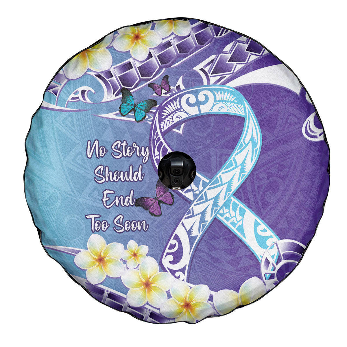 No Story Should End Too Soon Suicide Awareness Spare Tire Cover Purple And Teal Polynesian Ribbon LT14 - Polynesian Pride