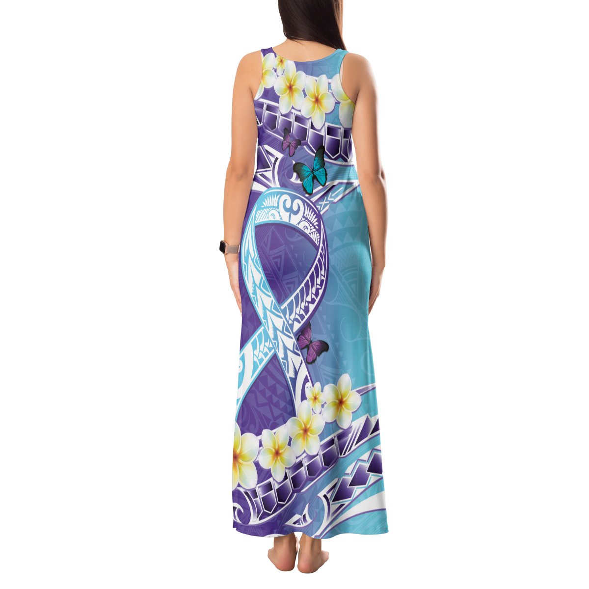 No Story Should End Too Soon Suicide Awareness Tank Maxi Dress Purple And Teal Polynesian Ribbon LT14 - Polynesian Pride