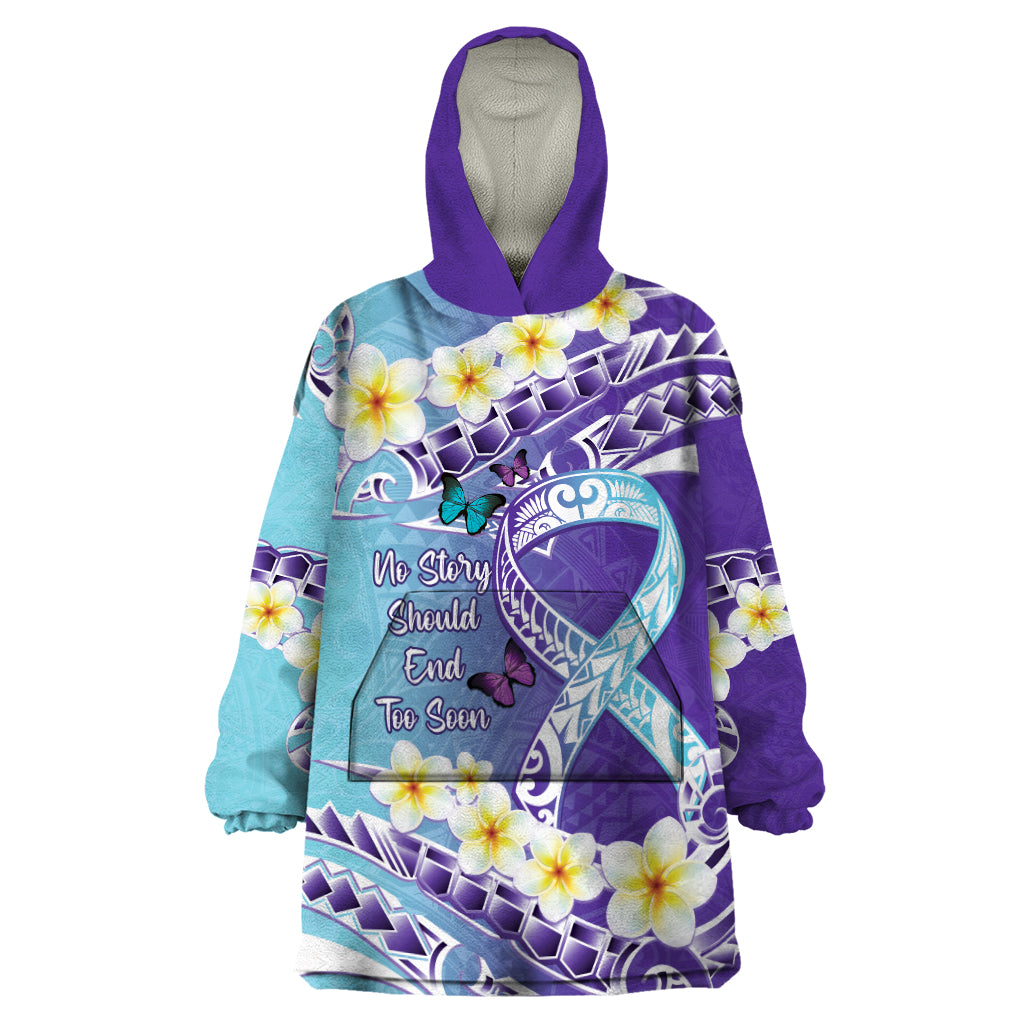 No Story Should End Too Soon Suicide Awareness Wearable Blanket Hoodie Purple And Teal Polynesian Ribbon LT14 One Size Purple - Polynesian Pride