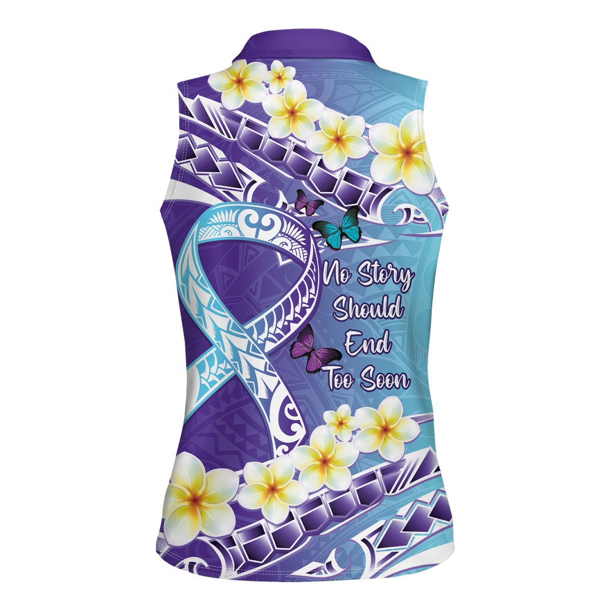 No Story Should End Too Soon Suicide Awareness Women Sleeveless Polo Shirt Purple And Teal Polynesian Ribbon LT14 - Polynesian Pride