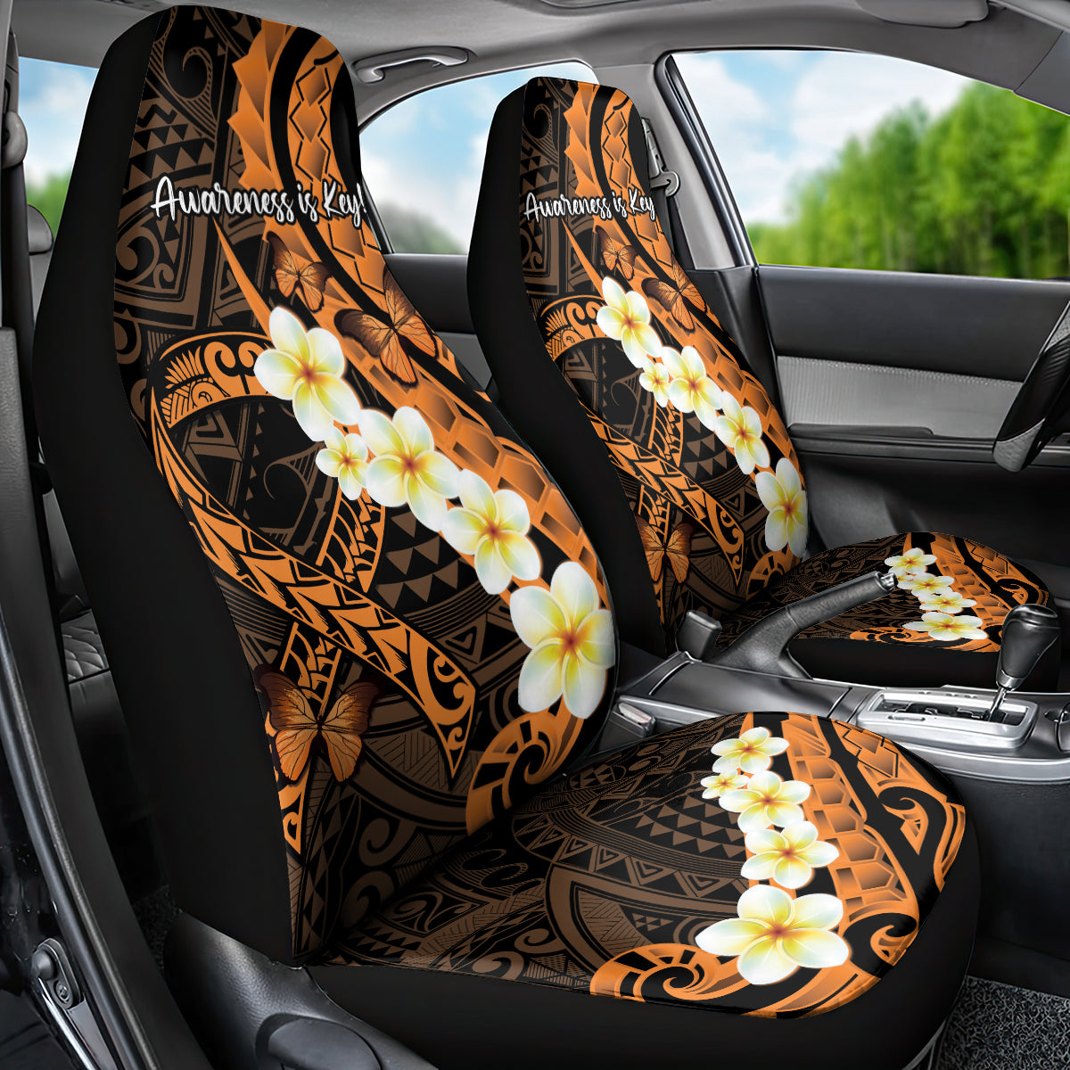 Liver Cancer Awareness Month Car Seat Cover Awareness Is Key Orange Polynesian Ribbon LT14 - Polynesian Pride