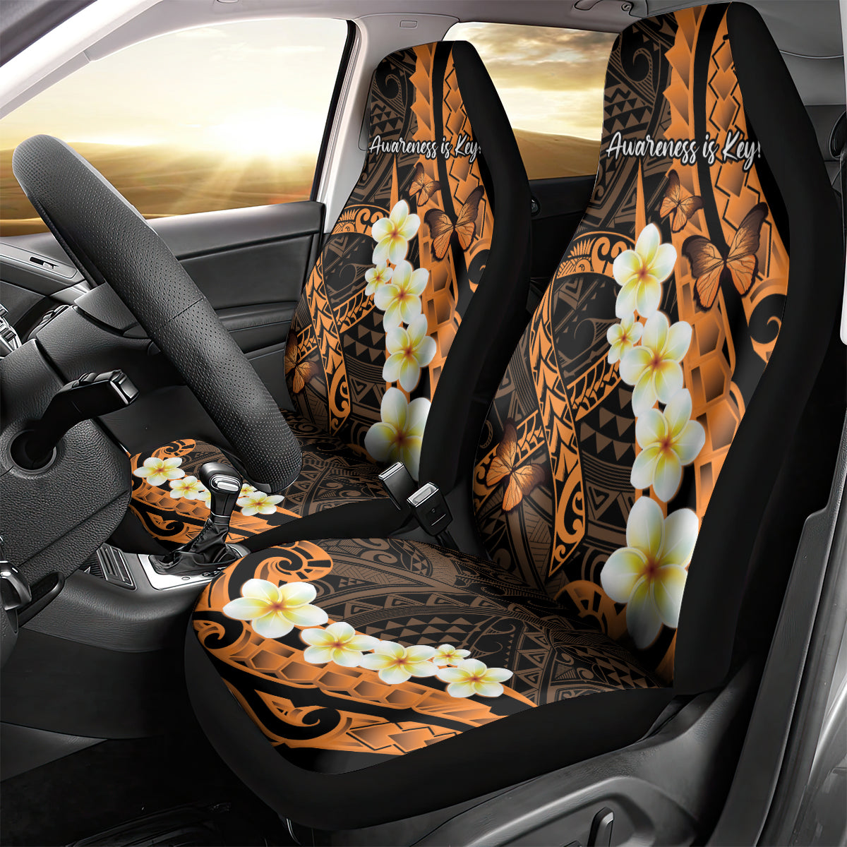 Liver Cancer Awareness Month Car Seat Cover Awareness Is Key Orange Polynesian Ribbon LT14 - Polynesian Pride