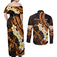 Liver Cancer Awareness Month Couples Matching Off Shoulder Maxi Dress and Long Sleeve Button Shirt Awareness Is Key Orange Polynesian Ribbon LT14 - Polynesian Pride