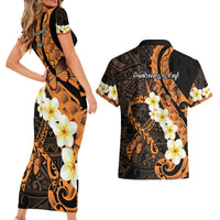 Liver Cancer Awareness Month Couples Matching Short Sleeve Bodycon Dress and Hawaiian Shirt Awareness Is Key Orange Polynesian Ribbon LT14 - Polynesian Pride