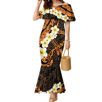 Liver Cancer Awareness Month Family Matching Mermaid Dress and Hawaiian Shirt Awareness Is Key Orange Polynesian Ribbon LT14 Mom's Dress Orange - Polynesian Pride