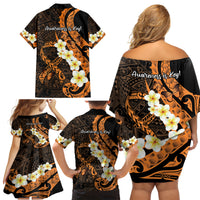 Liver Cancer Awareness Month Family Matching Off Shoulder Short Dress and Hawaiian Shirt Awareness Is Key Orange Polynesian Ribbon LT14 - Polynesian Pride