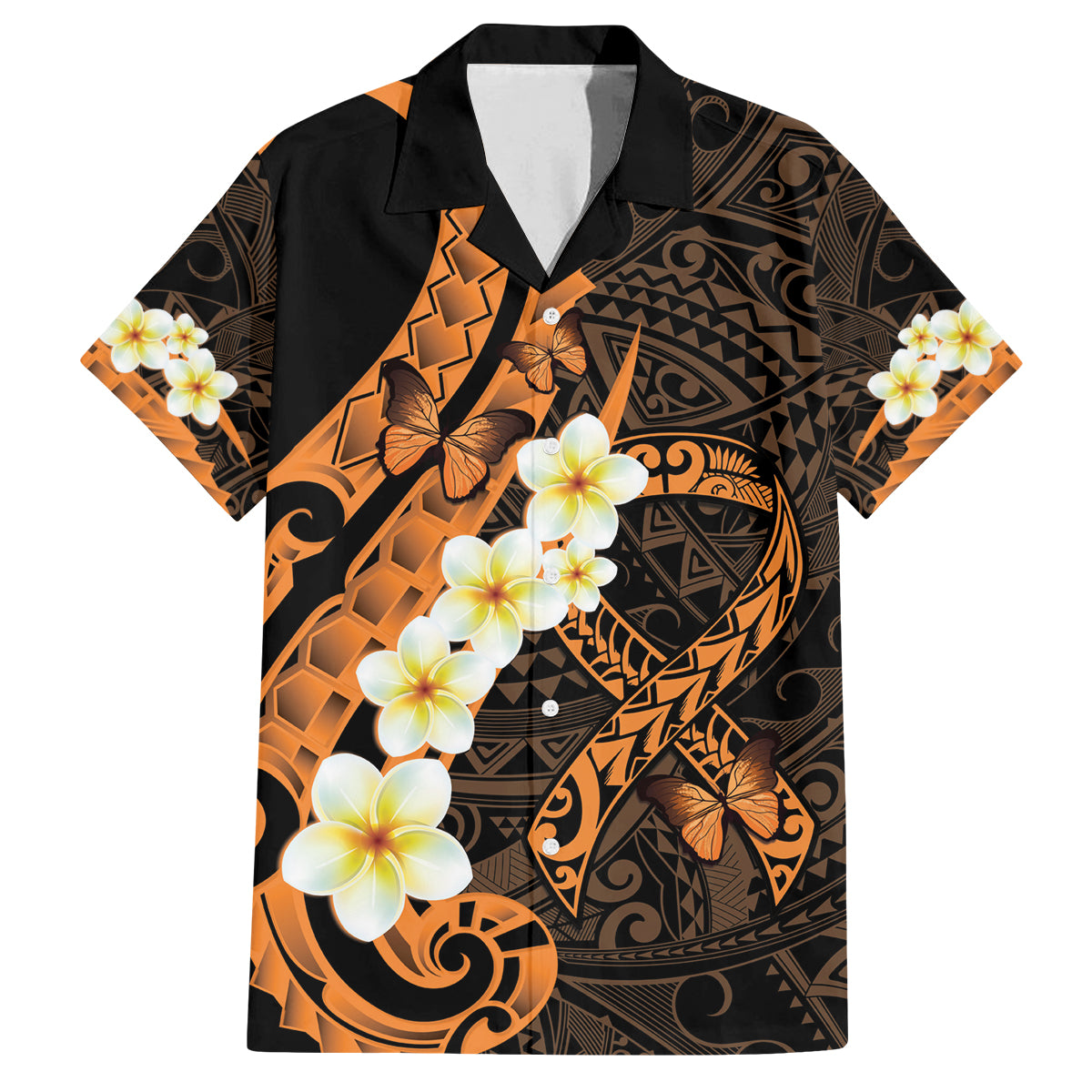 Liver Cancer Awareness Month Family Matching Off Shoulder Short Dress and Hawaiian Shirt Awareness Is Key Orange Polynesian Ribbon LT14 Dad's Shirt - Short Sleeve Orange - Polynesian Pride
