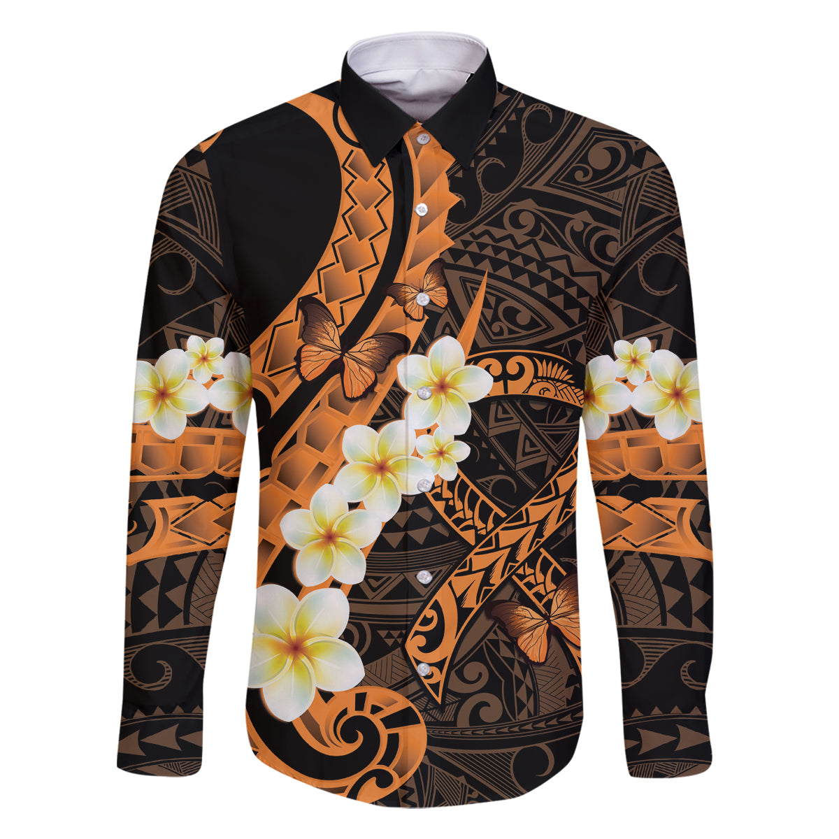 Liver Cancer Awareness Month Family Matching Off Shoulder Short Dress and Hawaiian Shirt Awareness Is Key Orange Polynesian Ribbon LT14 Dad's Shirt - Long Sleeve Orange - Polynesian Pride
