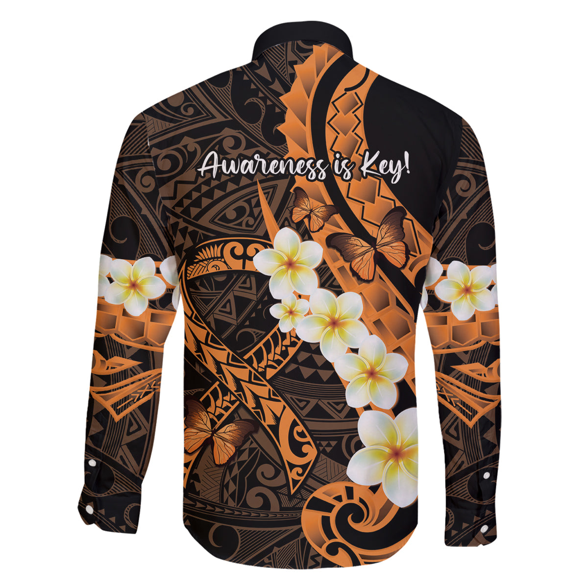 Liver Cancer Awareness Month Family Matching Puletasi and Hawaiian Shirt Awareness Is Key Orange Polynesian Ribbon LT14 - Polynesian Pride