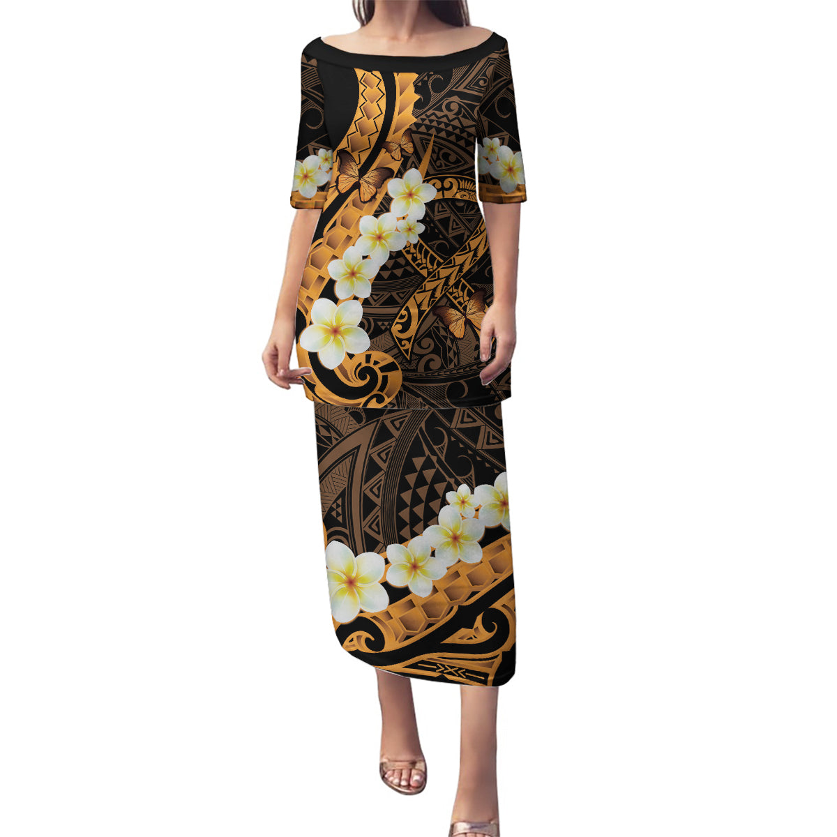 Liver Cancer Awareness Month Family Matching Puletasi and Hawaiian Shirt Awareness Is Key Orange Polynesian Ribbon LT14 Mom's Dress Orange - Polynesian Pride