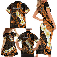 Liver Cancer Awareness Month Family Matching Short Sleeve Bodycon Dress and Hawaiian Shirt Awareness Is Key Orange Polynesian Ribbon LT14 - Polynesian Pride