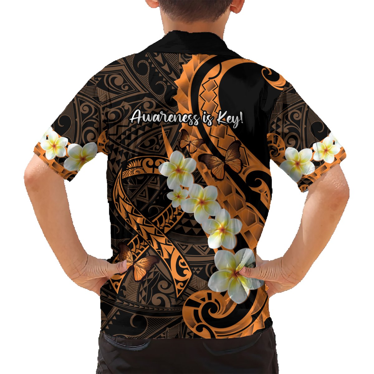 Liver Cancer Awareness Month Hawaiian Shirt Awareness Is Key Orange Polynesian Ribbon