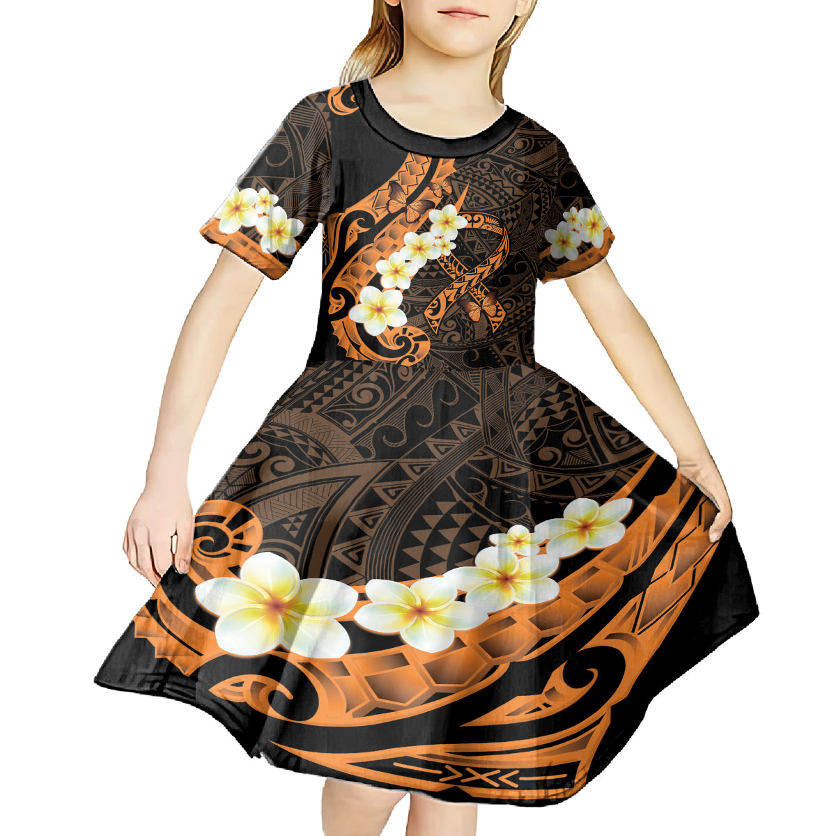 Liver Cancer Awareness Month Kid Short Sleeve Dress Awareness Is Key Orange Polynesian Ribbon LT14 - Polynesian Pride