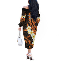 Liver Cancer Awareness Month Off The Shoulder Long Sleeve Dress Awareness Is Key Orange Polynesian Ribbon LT14 - Polynesian Pride