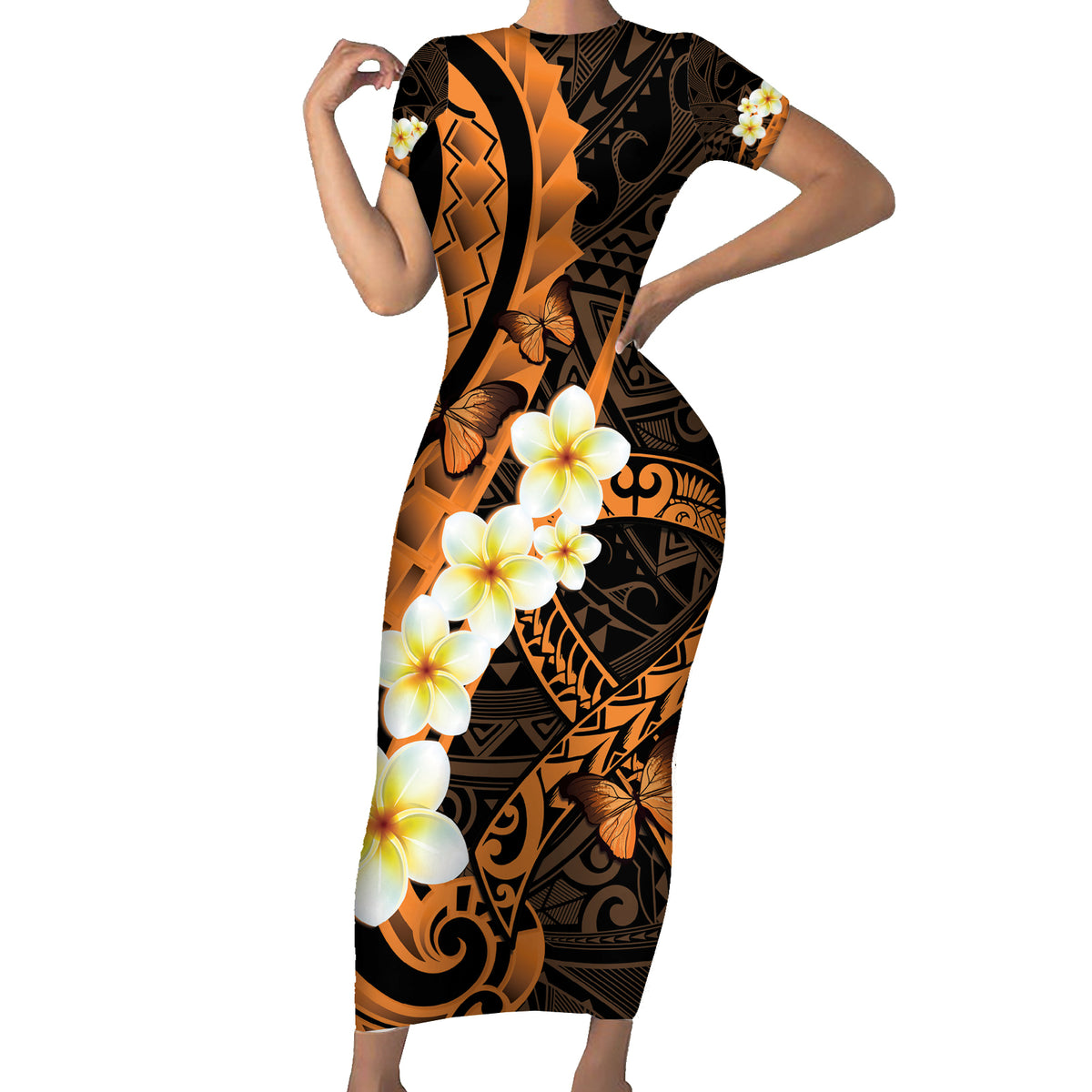Liver Cancer Awareness Month Short Sleeve Bodycon Dress Awareness Is Key Orange Polynesian Ribbon LT14 Long Dress Orange - Polynesian Pride