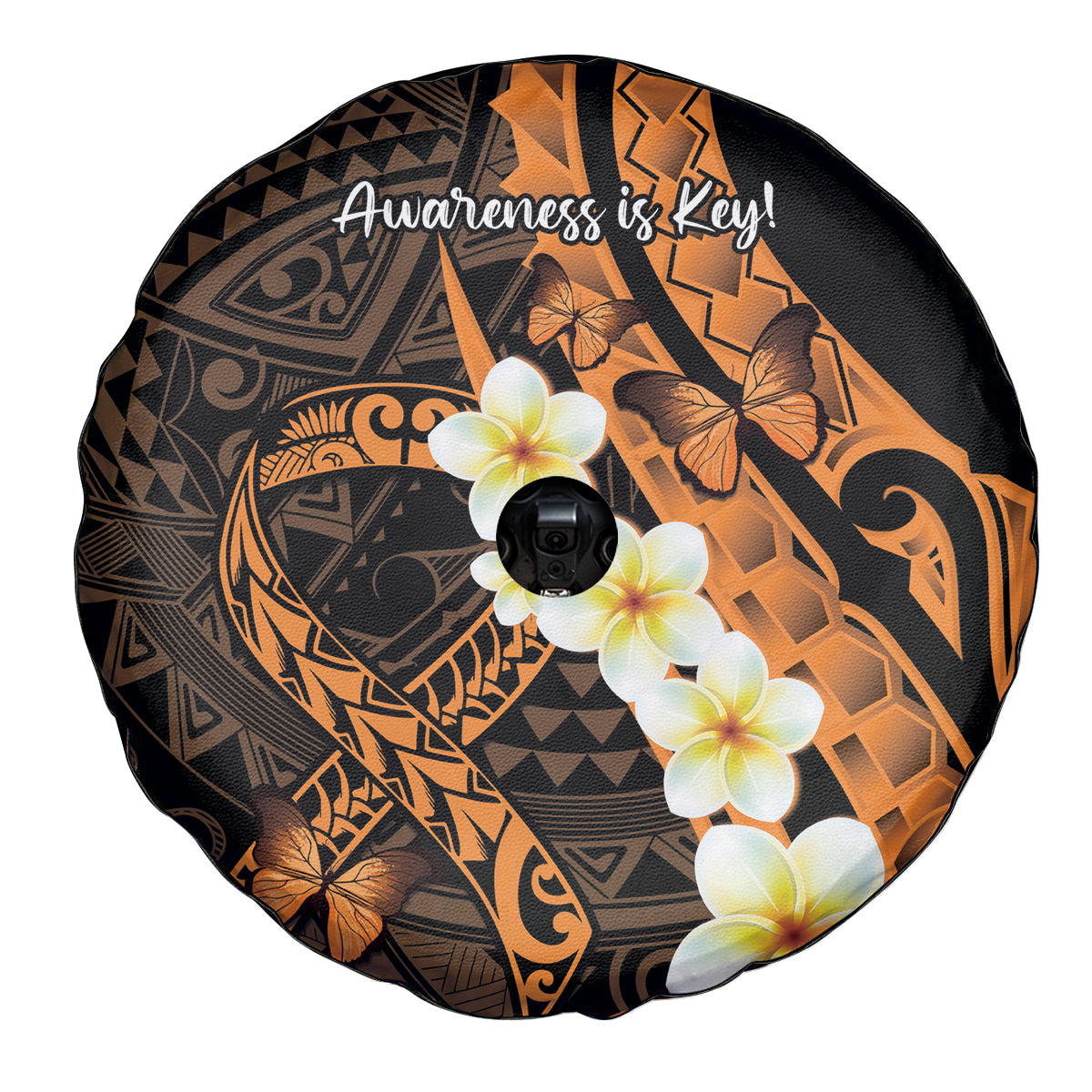 Liver Cancer Awareness Month Spare Tire Cover Awareness Is Key Orange Polynesian Ribbon LT14 - Polynesian Pride