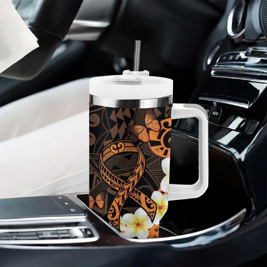 Liver Cancer Awareness Month Tumbler With Handle Awareness Is Key Orange Polynesian Ribbon