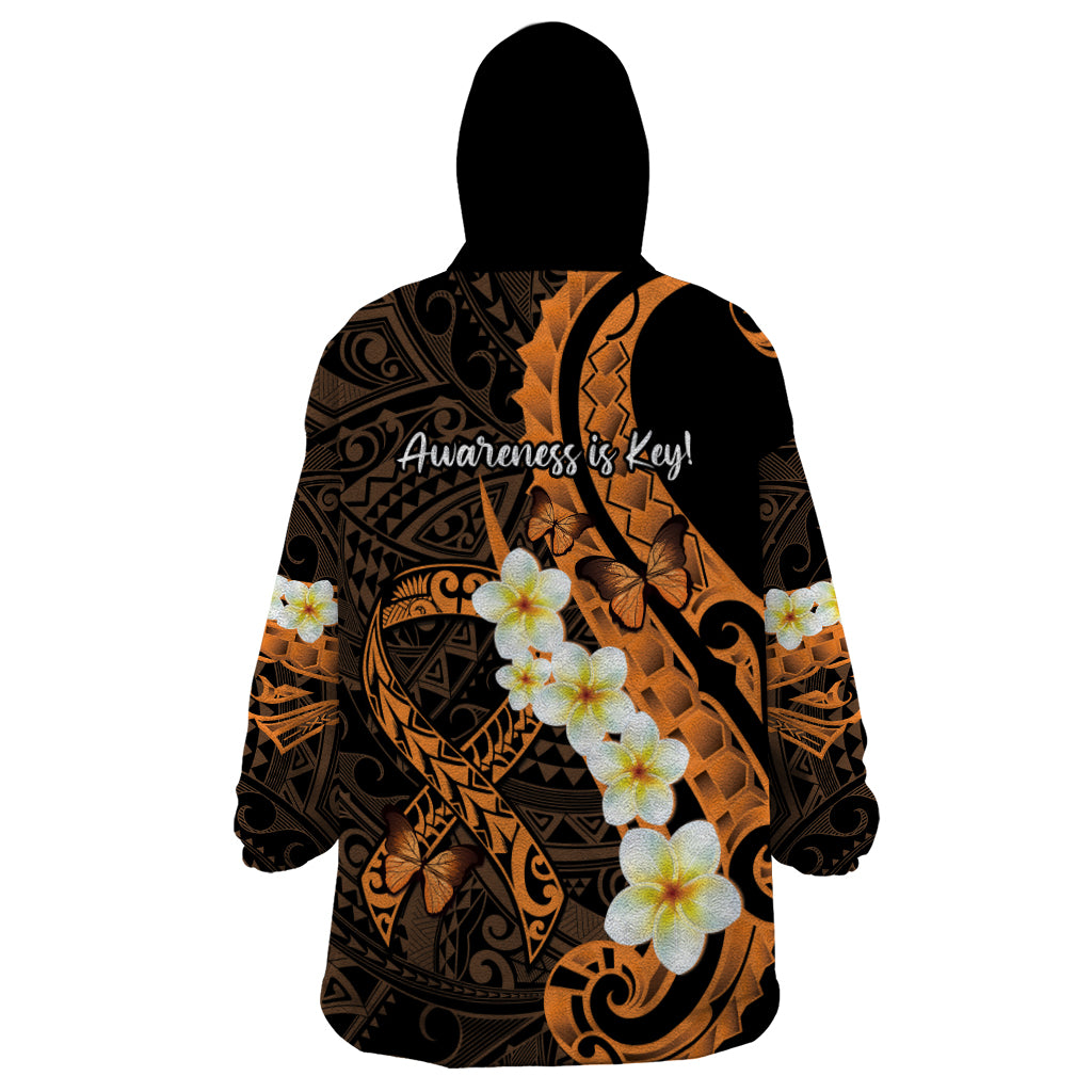 Liver Cancer Awareness Month Wearable Blanket Hoodie Awareness Is Key Orange Polynesian Ribbon LT14 - Polynesian Pride