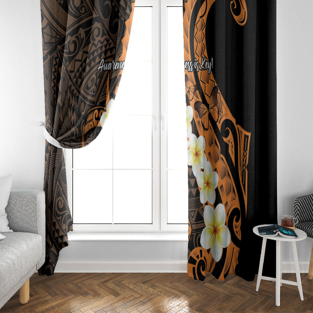 Liver Cancer Awareness Month Window Curtain Awareness Is Key Orange Polynesian Ribbon LT14 - Polynesian Pride
