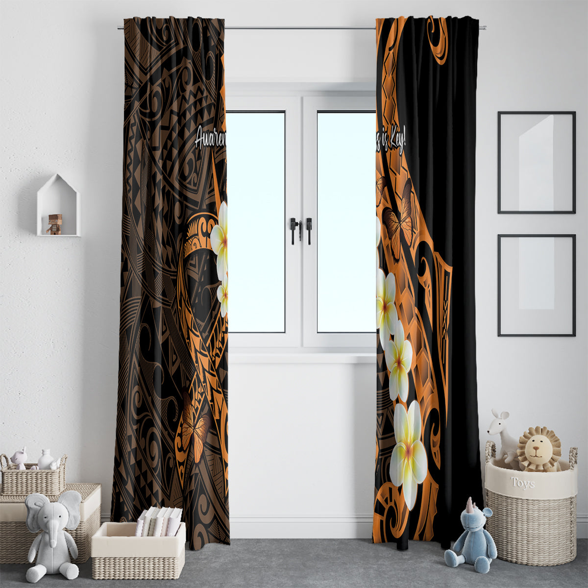Liver Cancer Awareness Month Window Curtain Awareness Is Key Orange Polynesian Ribbon LT14 - Polynesian Pride