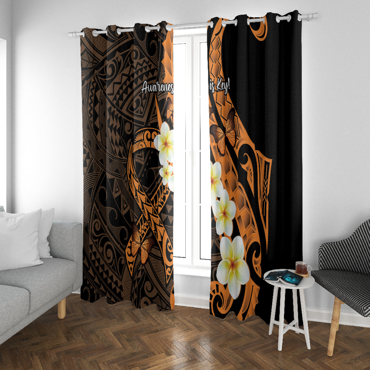 Liver Cancer Awareness Month Window Curtain Awareness Is Key Orange Polynesian Ribbon LT14 With Grommets Orange - Polynesian Pride