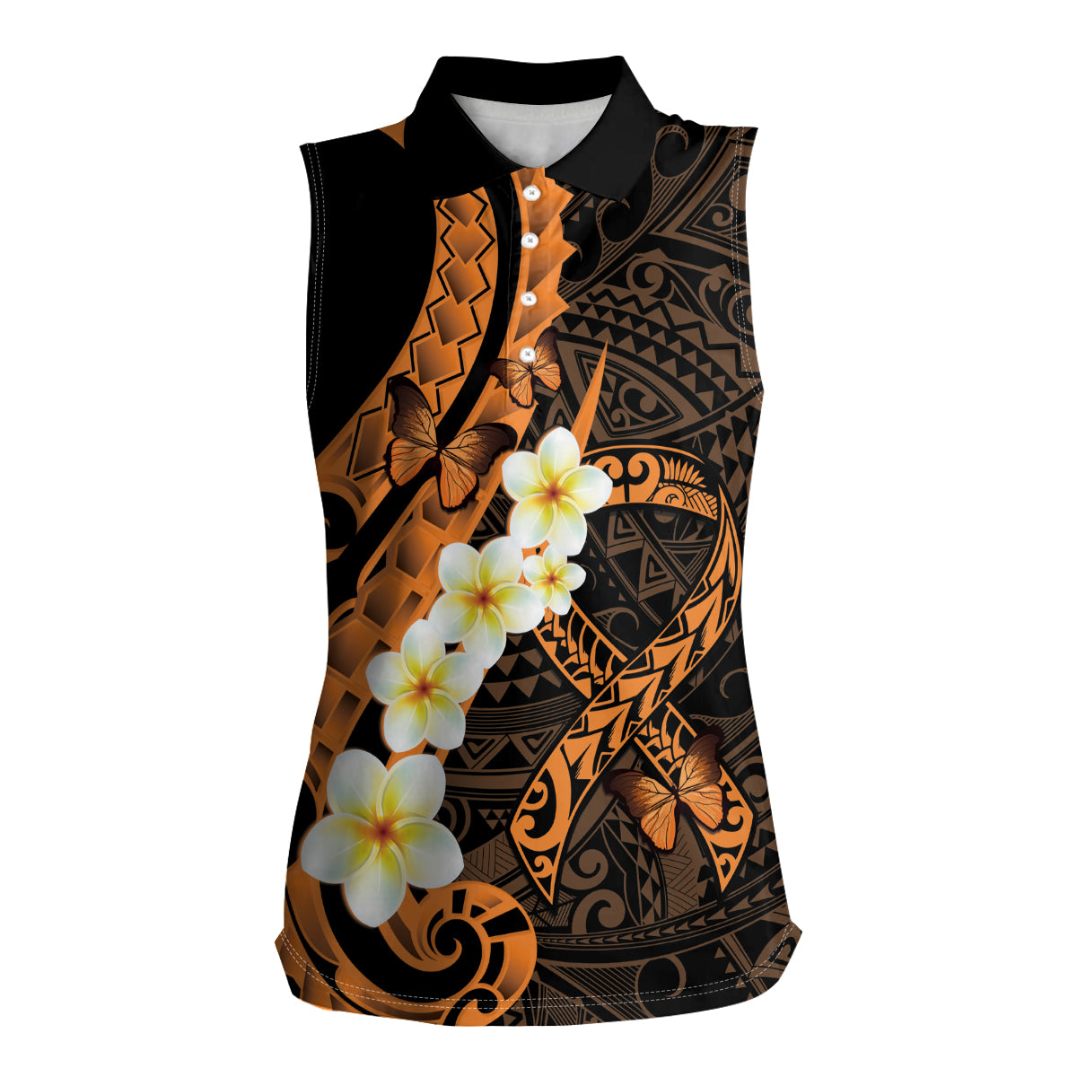 Liver Cancer Awareness Month Women Sleeveless Polo Shirt Awareness Is Key Orange Polynesian Ribbon LT14 Female Orange - Polynesian Pride