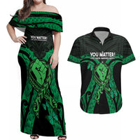 ADHD Awareness Month You Matter Couples Matching Off Shoulder Maxi Dress and Hawaiian Shirt Green Polynesian Ribbon LT14 Green - Polynesian Pride