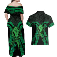 ADHD Awareness Month You Matter Couples Matching Off Shoulder Maxi Dress and Hawaiian Shirt Green Polynesian Ribbon LT14 - Polynesian Pride