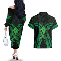 ADHD Awareness Month You Matter Couples Matching Off The Shoulder Long Sleeve Dress and Hawaiian Shirt Green Polynesian Ribbon LT14 - Polynesian Pride