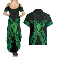 ADHD Awareness Month You Matter Couples Matching Summer Maxi Dress and Hawaiian Shirt Green Polynesian Ribbon LT14 - Polynesian Pride