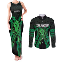 ADHD Awareness Month You Matter Couples Matching Tank Maxi Dress and Long Sleeve Button Shirt Green Polynesian Ribbon LT14 Green - Polynesian Pride