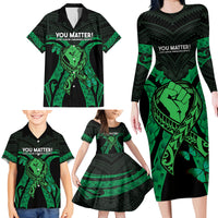 ADHD Awareness Month You Matter Family Matching Long Sleeve Bodycon Dress and Hawaiian Shirt Green Polynesian Ribbon LT14 - Polynesian Pride