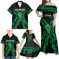 ADHD Awareness Month You Matter Family Matching Off Shoulder Maxi Dress and Hawaiian Shirt Green Polynesian Ribbon LT14 - Polynesian Pride