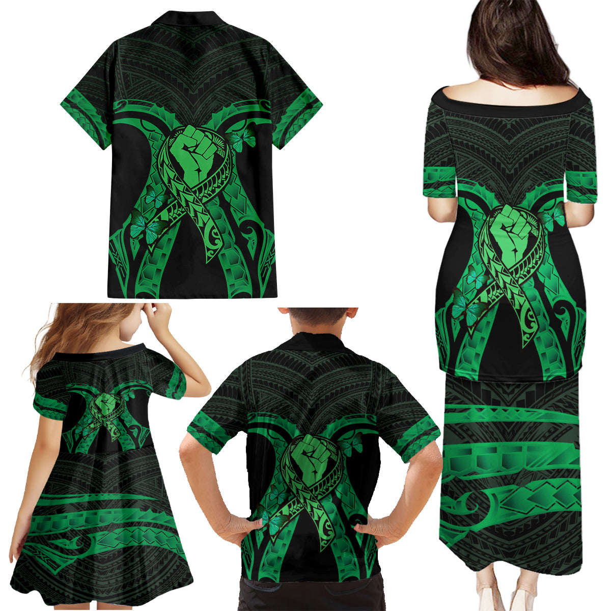 ADHD Awareness Month You Matter Family Matching Puletasi and Hawaiian Shirt Green Polynesian Ribbon LT14 - Polynesian Pride