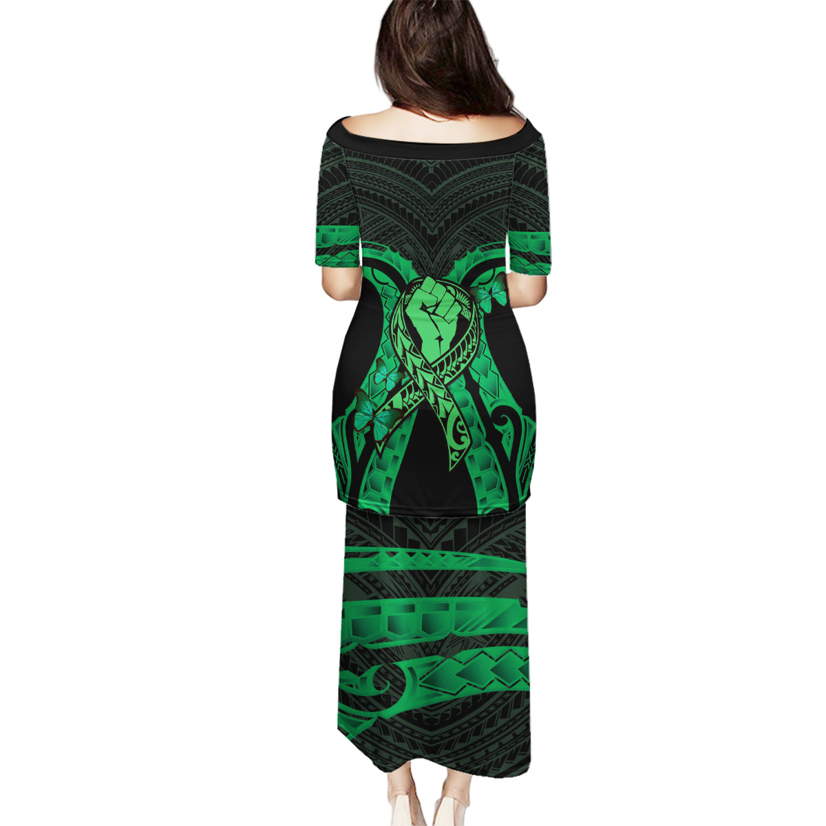 ADHD Awareness Month You Matter Family Matching Puletasi and Hawaiian Shirt Green Polynesian Ribbon LT14 - Polynesian Pride