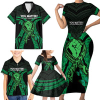 ADHD Awareness Month You Matter Family Matching Short Sleeve Bodycon Dress and Hawaiian Shirt Green Polynesian Ribbon LT14 - Polynesian Pride